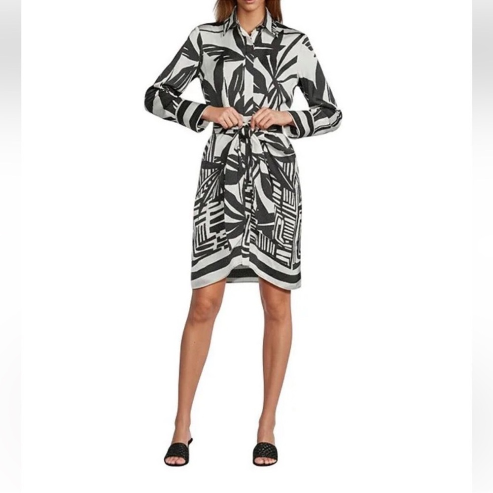 NWT Antonio Melani Odessa Printed Satin Button Front Long Sleeve Dress